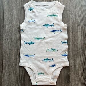 Carter’s Shark Print Tank Top Onesie Blue White 24 Month
